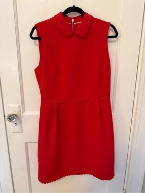 Ted Baker Red Sleeveless Scallop-Trim Mini Dress